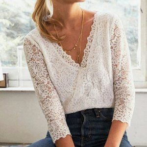 Sezane White Lace Dina Blouse